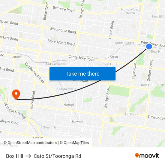 Box Hill to Cato St/Tooronga Rd map