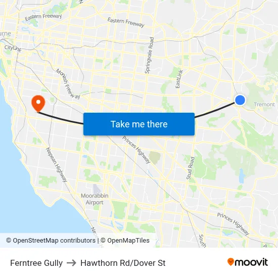 Ferntree Gully to Hawthorn Rd/Dover St map