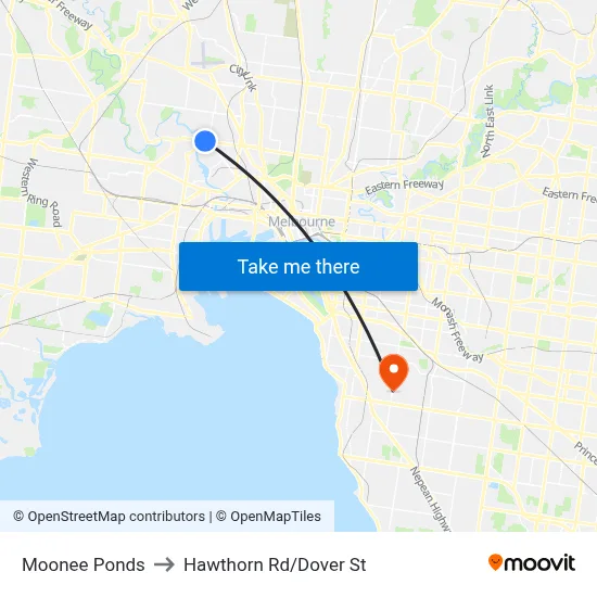 Moonee Ponds to Hawthorn Rd/Dover St map