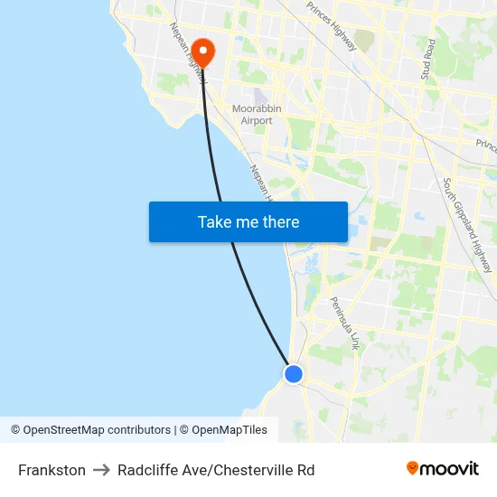 Frankston to Radcliffe Ave/Chesterville Rd map