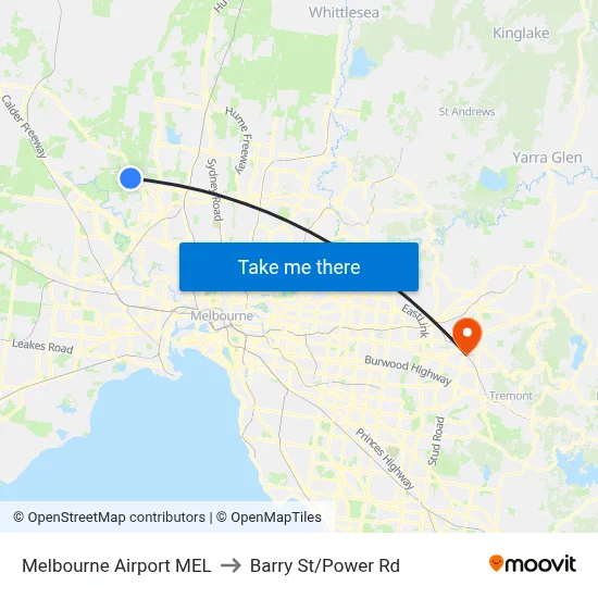 Melbourne Airport MEL to Barry St/Power Rd map