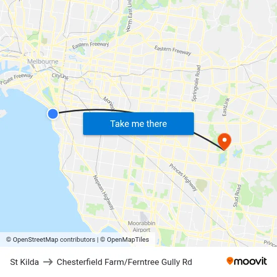St Kilda to Chesterfield Farm / Ferntree Gully Rd map