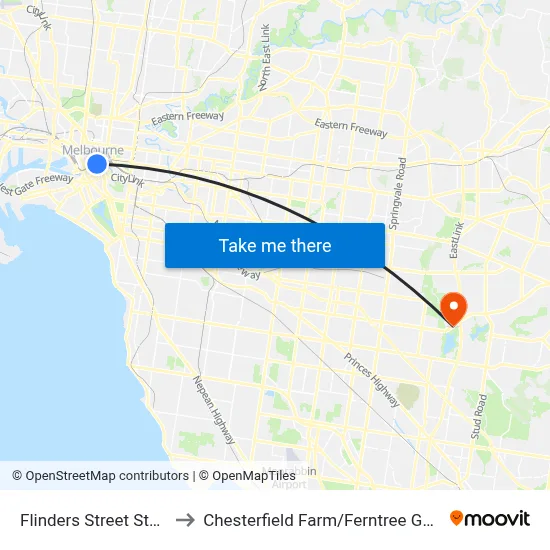 Flinders Street Station to Chesterfield Farm / Ferntree Gully Rd map