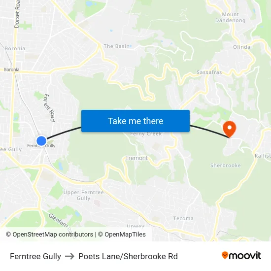 Ferntree Gully to Poets Lane/Sherbrooke Rd map