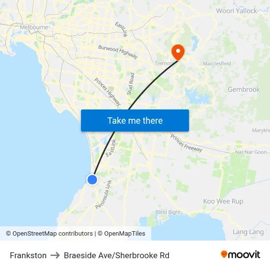 Frankston to Braeside Ave/Sherbrooke Rd map