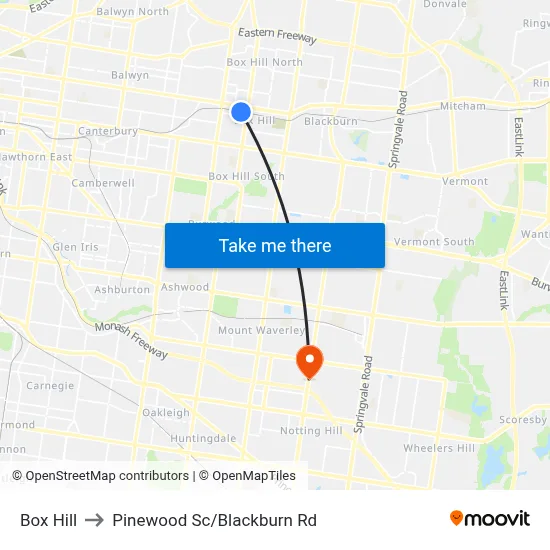 Box Hill to Pinewood Sc/Blackburn Rd map