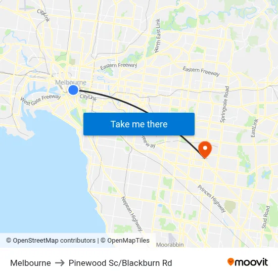 Melbourne to Pinewood Sc/Blackburn Rd map