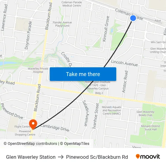Glen Waverley Station to Pinewood Sc/Blackburn Rd map