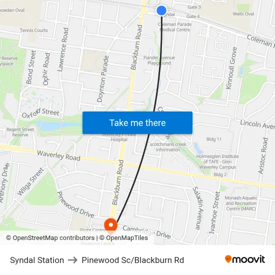 Syndal Station to Pinewood Sc/Blackburn Rd map