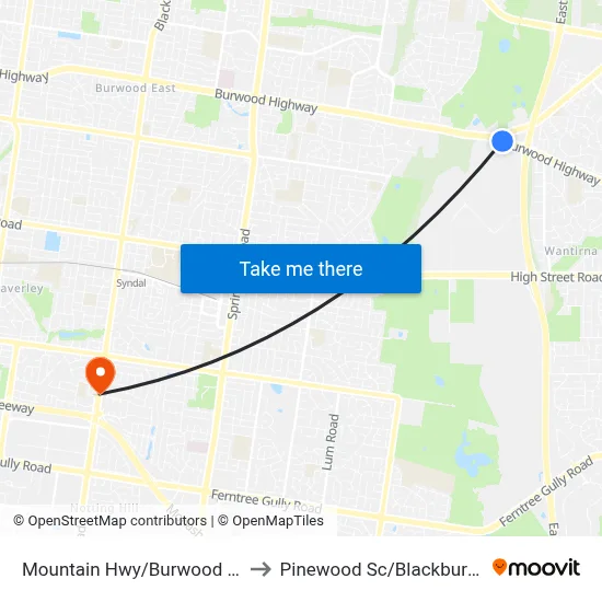 Mountain Hwy/Burwood Hwy to Pinewood Sc/Blackburn Rd map