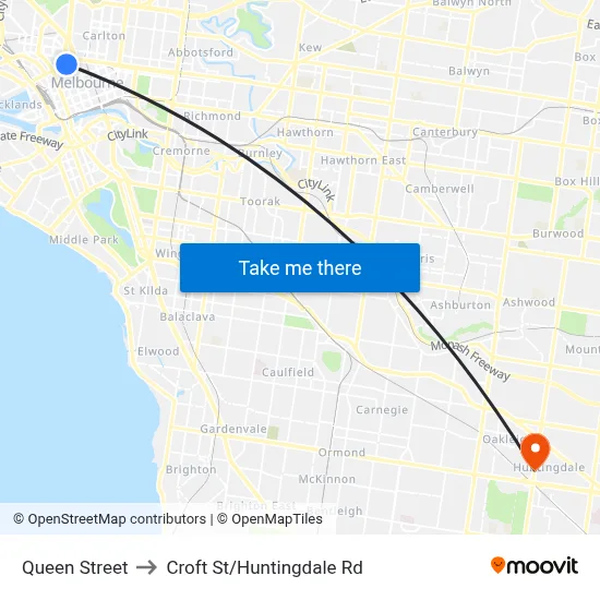 Queen Street to Croft St/Huntingdale Rd map