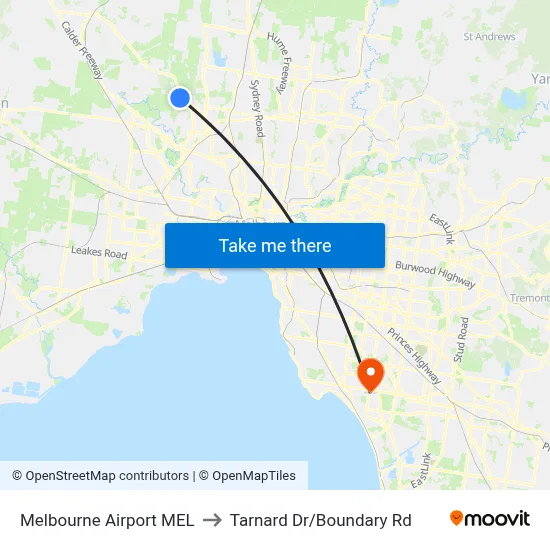 Melbourne Airport MEL to Tarnard Dr/Boundary Rd map
