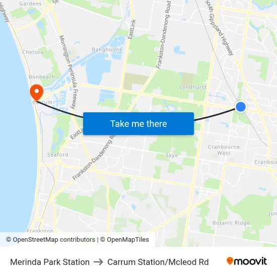 Merinda Park Station to Carrum Station/Mcleod Rd map