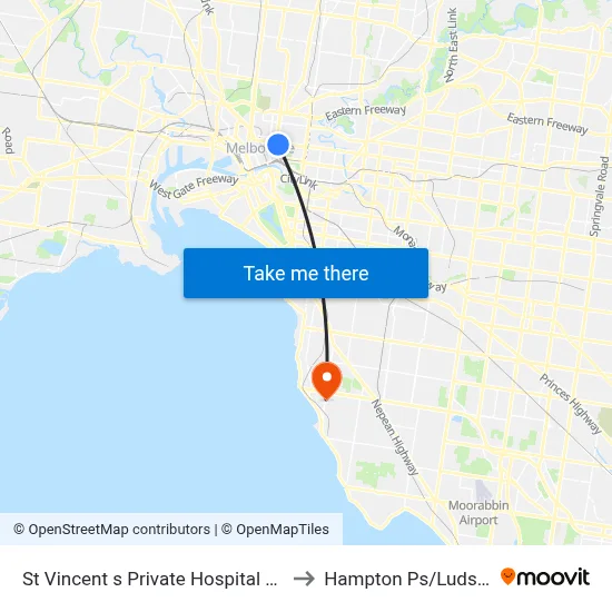 St Vincent s Private Hospital Melbourne to Hampton Ps/Ludstone St map