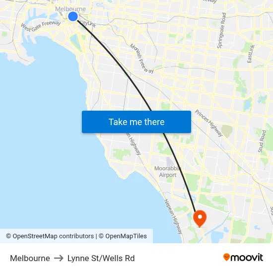 Melbourne to Lynne St/Wells Rd map