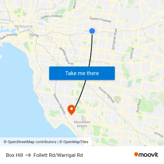 Box Hill to Follett Rd/Warrigal Rd map