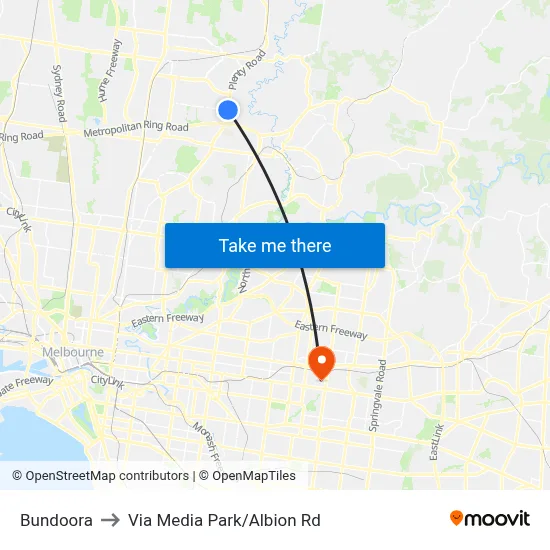 Bundoora to Via Media Park/Albion Rd map