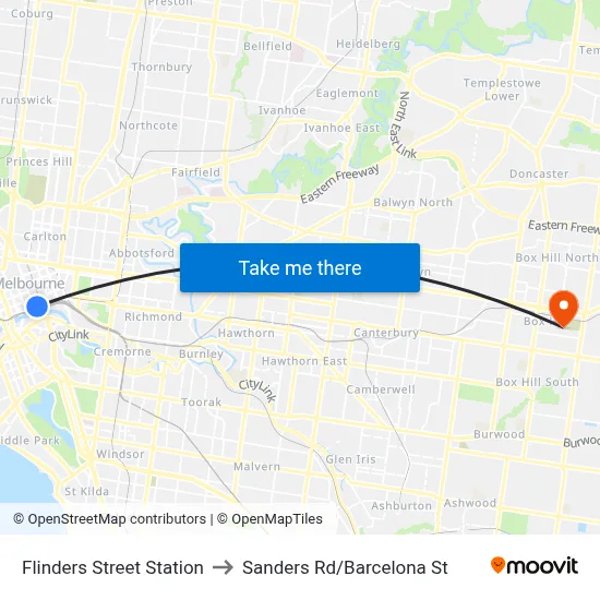 Flinders Street Station to Sanders Rd/Barcelona St map