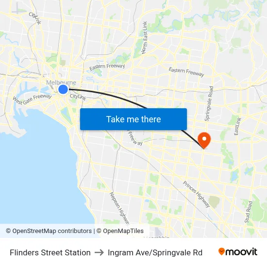 Flinders Street Station to Ingram Ave/Springvale Rd map
