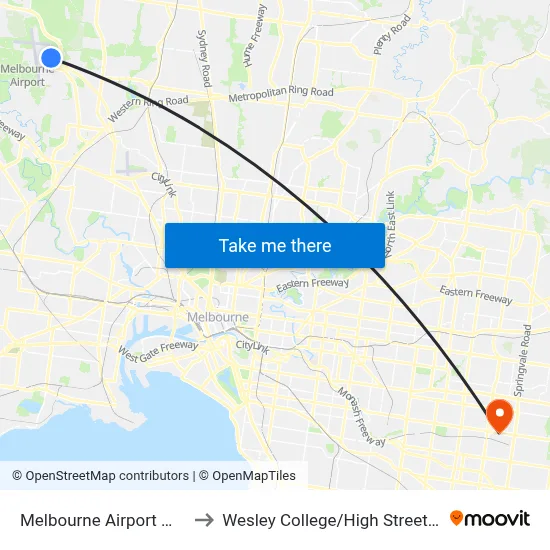 Melbourne Airport MEL to Wesley College/High Street Rd map