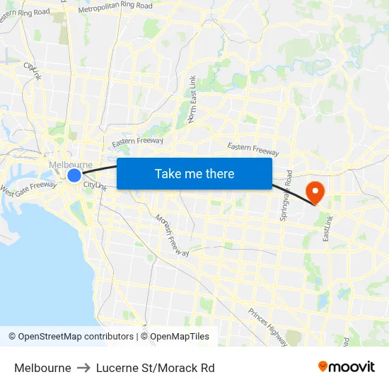 Melbourne to Lucerne St/Morack Rd map