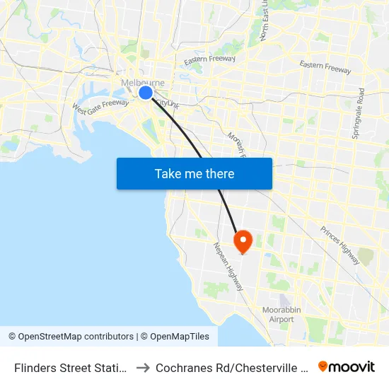 Flinders Street Station to Cochranes Rd/Chesterville Rd map