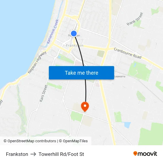 Frankston to Towerhill Rd/Foot St map