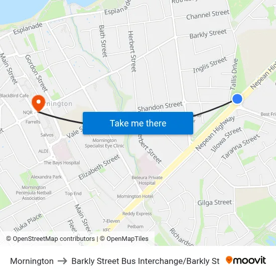 Mornington to Barkly Street Bus Interchange / Barkly St map