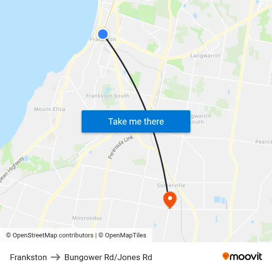Frankston to Bungower Rd/Jones Rd map