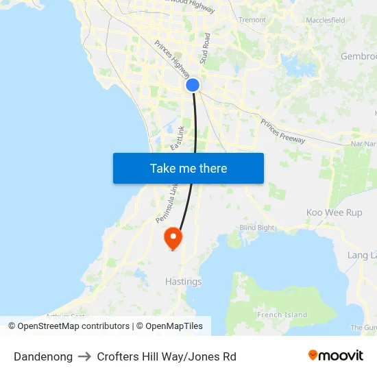 Dandenong to Crofters Hill Way/Jones Rd map