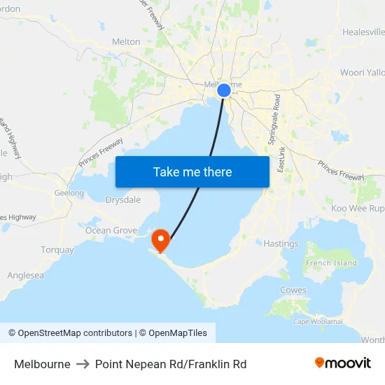 Melbourne to Point Nepean Rd/Franklin Rd map
