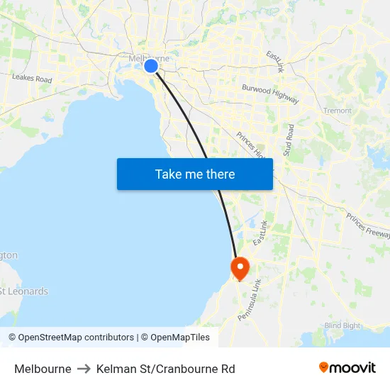 Melbourne to Kelman St/Cranbourne Rd map