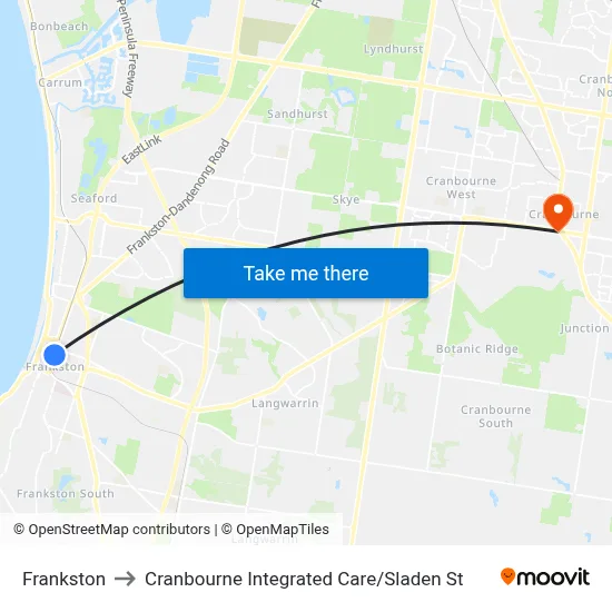 Frankston to Cranbourne Integrated Care / Sladen St map
