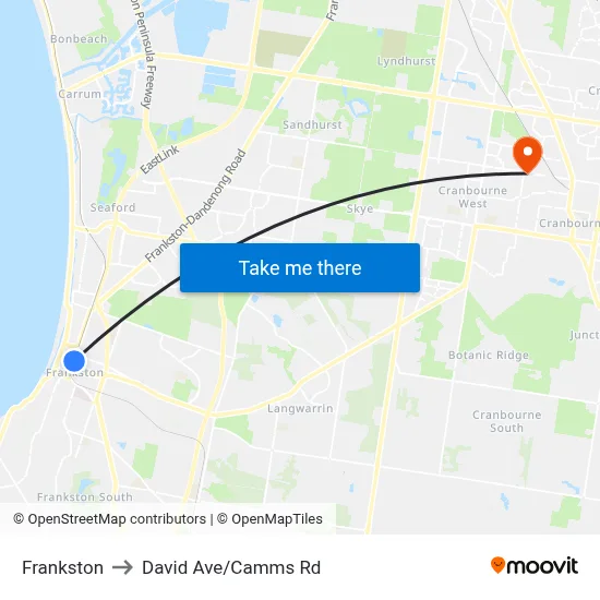 Frankston to David Ave/Camms Rd map