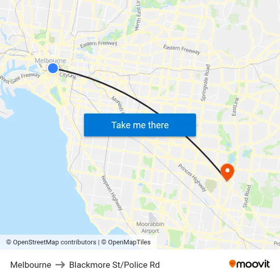 Melbourne to Blackmore St/Police Rd map