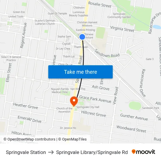 Springvale Station to Springvale Library / Springvale Rd map