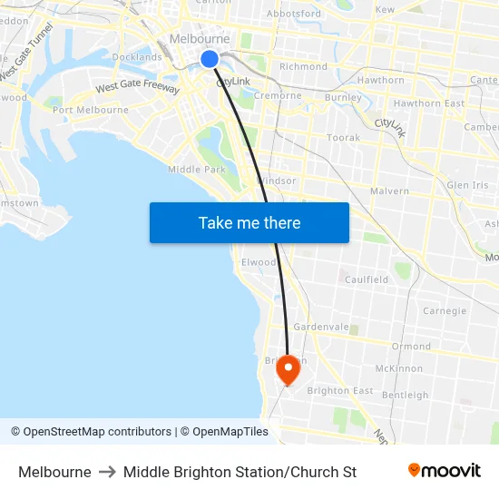 Melbourne to Middle Brighton Station / Church St map
