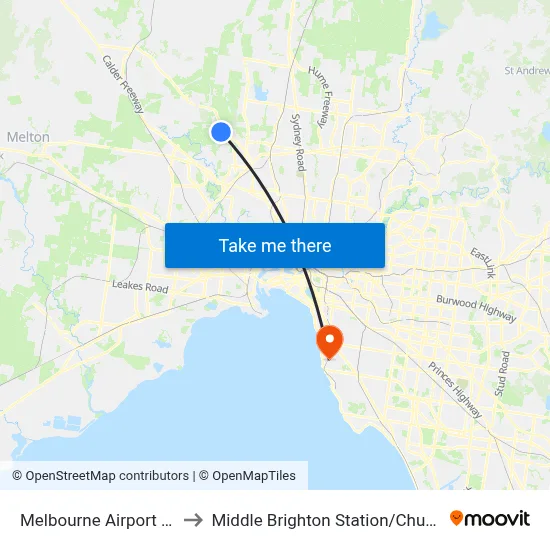 Melbourne Airport MEL to Middle Brighton Station / Church St map