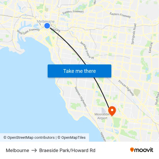 Melbourne to Braeside Park/Howard Rd map