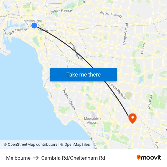 Melbourne to Cambria Rd/Cheltenham Rd map