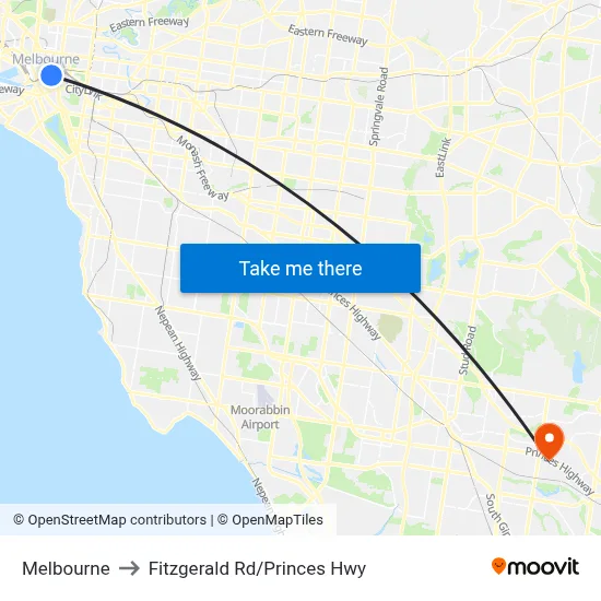 Melbourne to Fitzgerald Rd/Princes Hwy map