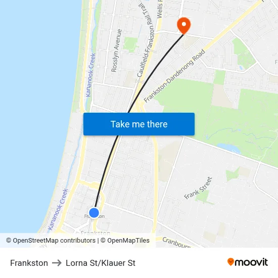 Frankston to Lorna St/Klauer St map