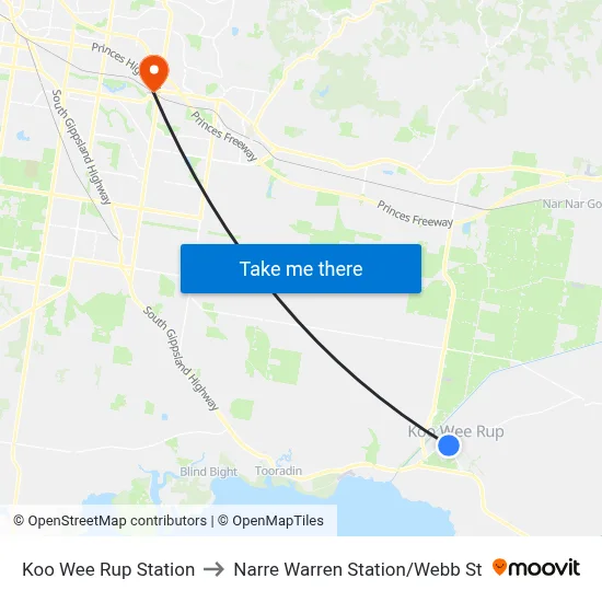 Koo Wee Rup Station to Narre Warren Station/Webb St map