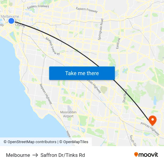 Melbourne to Saffron Dr/Tinks Rd map