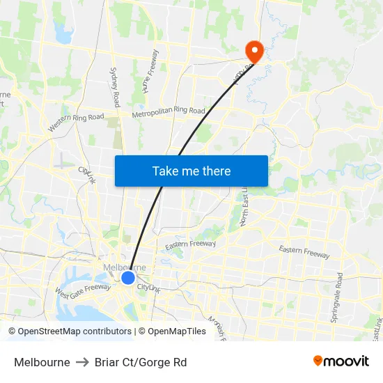 Melbourne to Briar Ct/Gorge Rd map
