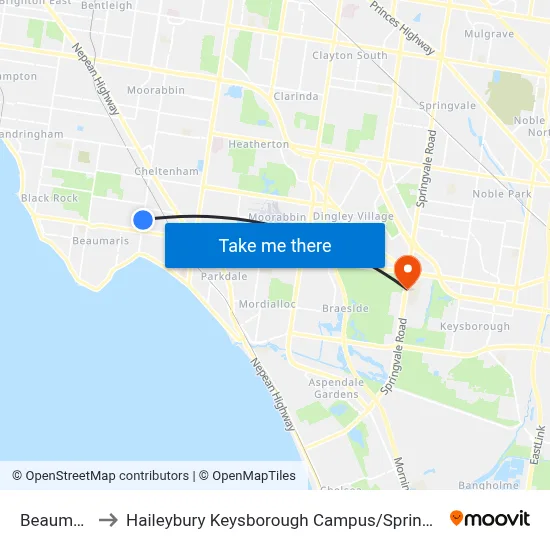 Beaumaris to Haileybury Keysborough Campus / Springvale Rd map
