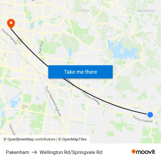 Pakenham to Wellington Rd/Springvale Rd map