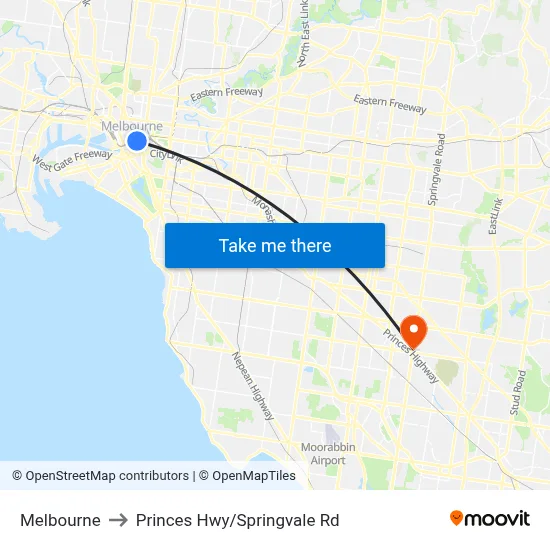 Melbourne to Princes Hwy/Springvale Rd map