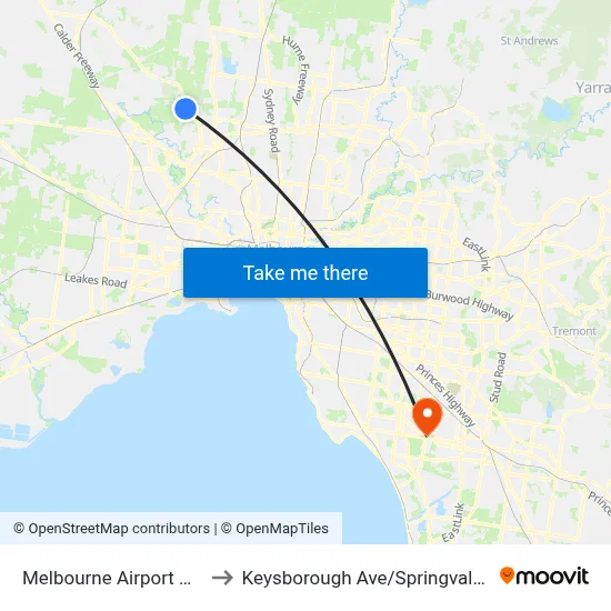 Melbourne Airport MEL to Keysborough Ave/Springvale Rd map