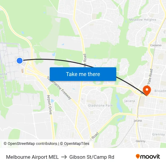 Melbourne Airport MEL to Gibson St/Camp Rd map